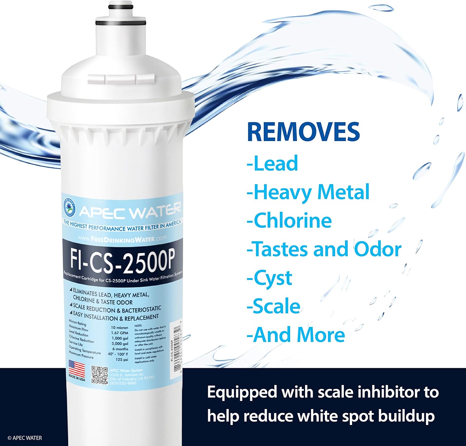APEC Water Systems CS-2500P Ultra High Capacity Undersink Water Filtration System PLUS Scale Inhibitor Premium Quality US Made Filter - - 