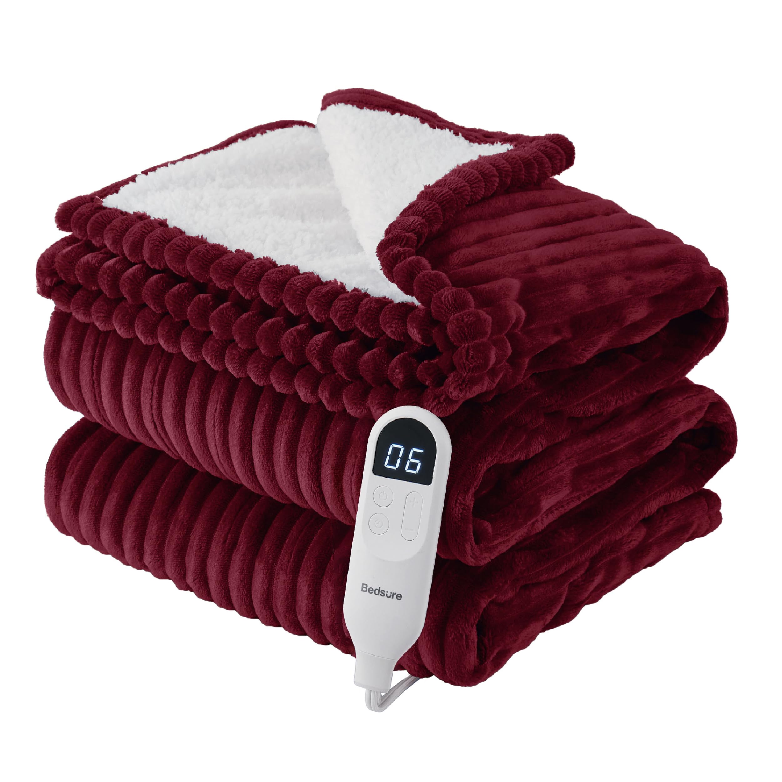 Photo 1 of * no plug*Bedsure GentleSoft Electric Blanket Full Size - Soft Ribbed Flannel Heated Blanket with 6 Heat Settings, Heating with 10 Time Settings, 8 hrs Timer Auto Shut Off, Gifts for Grandma (72"x84", Burgundy)