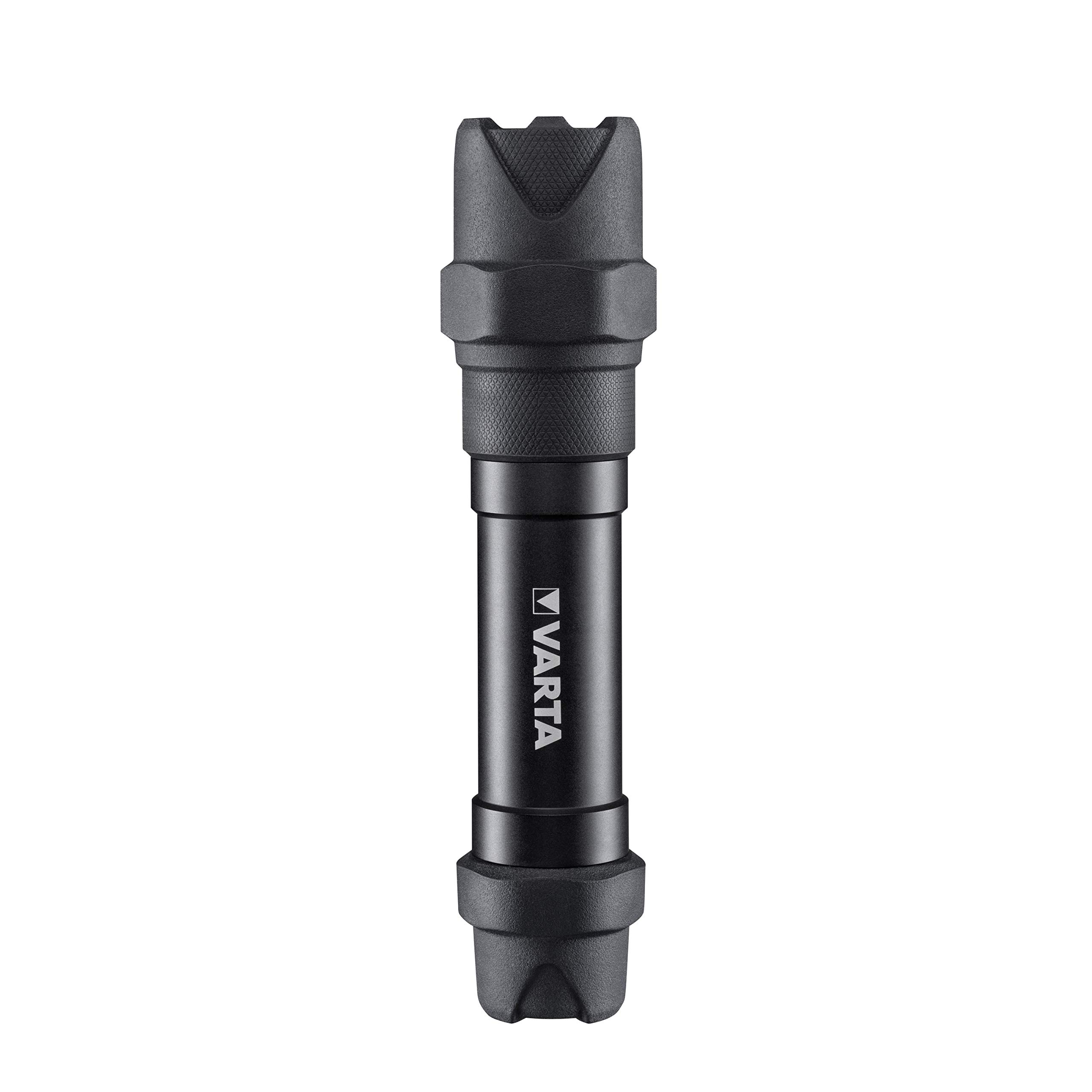 Varta Indestructible F30 Pro 6 Watt LED Torch/Work Light, incl. 6X AA Longlife Power Batteries, Waterproof and dust-Resistant, absorbs Impact, anodised Aluminium casing, Black