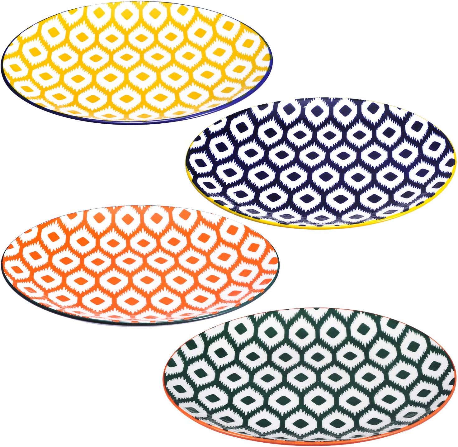 Miicol Ceramic Dinner Plates Set of 4, Porcelain Serving Dishes for Salad, Pasta, Patisserie, Dessert, Fruit, Microwave, Dishwasher & Oven Safe, Assorted Patterns, 8.25 inches Plates Set