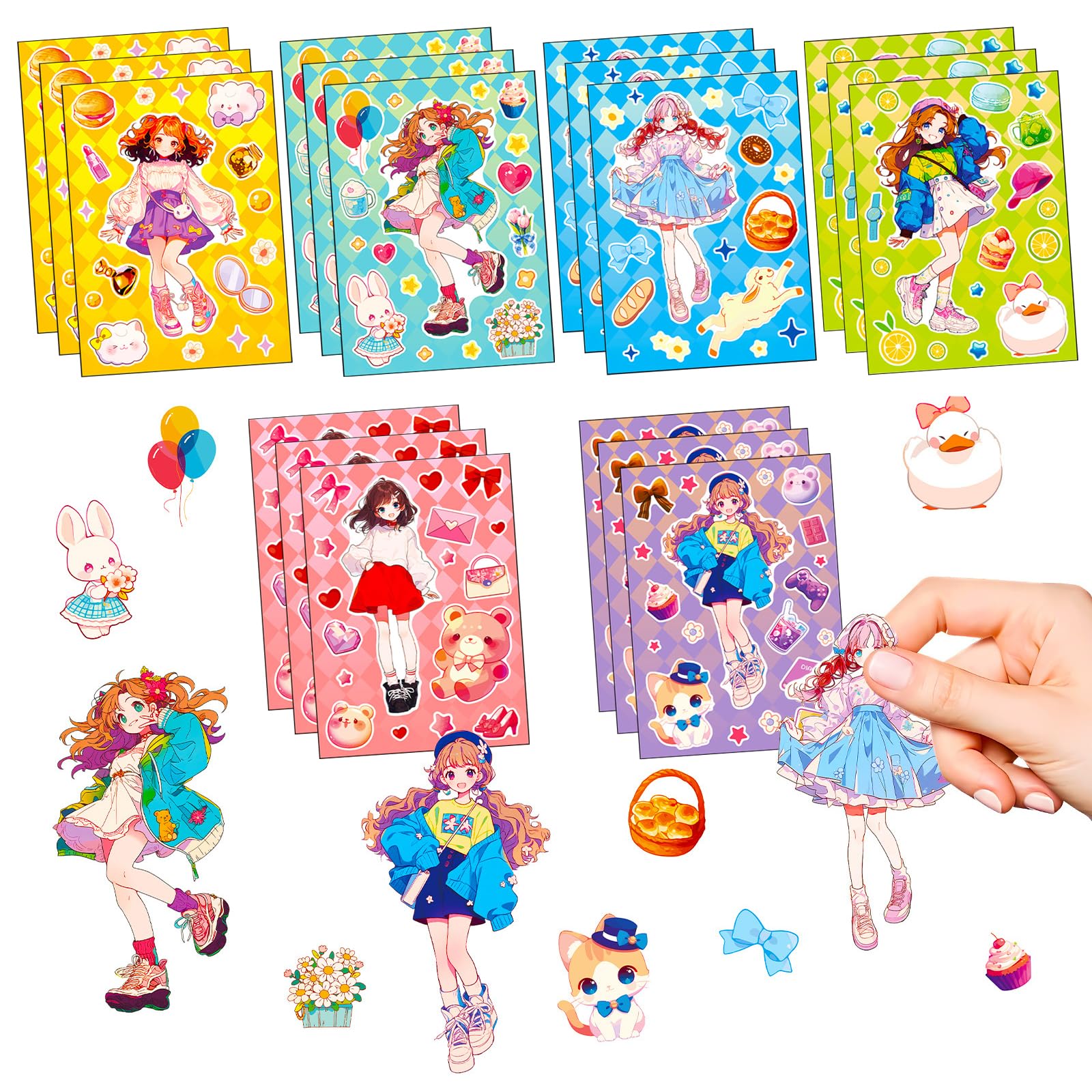 18 Sheets Kawaii Girl Dress-Up Stickers – DIY Sweet Princess Scrapbook Stickers for Kids Crafts, Birthday Party & Art Projects – Cute Girl Sticker Pack for Handbooks & Decorations — image 1