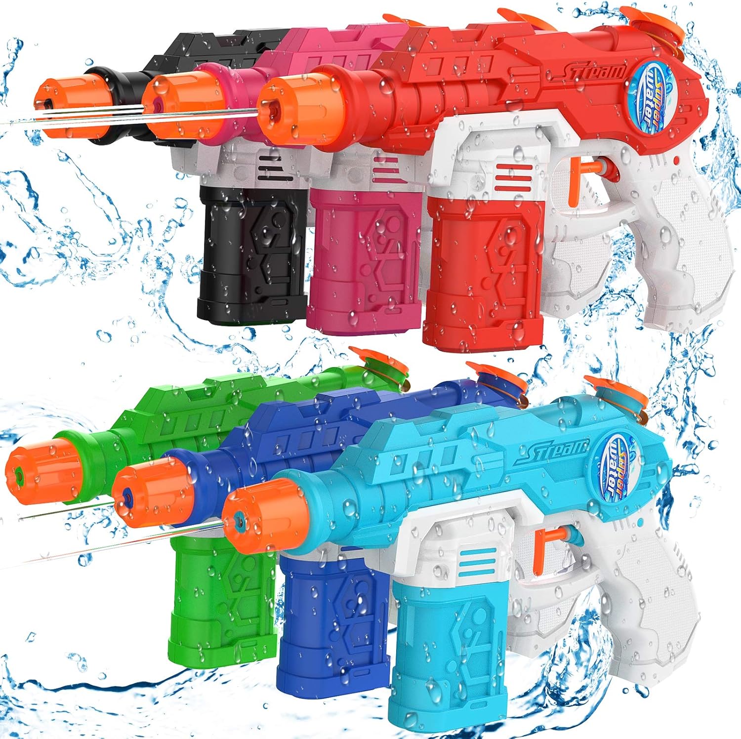 6 Pack Water Guns for Kid Adults Super Squirt Guns Water Blaster Toy for Swimming Summer Outdoor Yard Beach Pool Water Toy Water Fighting: Toys & Games