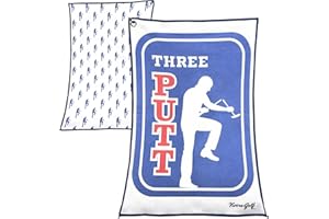 VIVERE GOLF Three Putt Funny Golf Towel for Golf Bag | Golf Towels for Men, Golf Accessories for Men | Microfiber Fabric, Designs On Front & Back, Clip Included (16x24in)