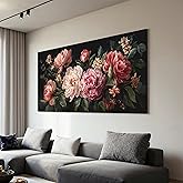 Canvas Wall Art Decor Colorful Flower Canvas Oversized Wall Art For Living Room Black Vintage Botanical Wall Art Pictures Canvas Prints Artwork For Home Bedroom Office Room Wall Decor 29×58 Inch