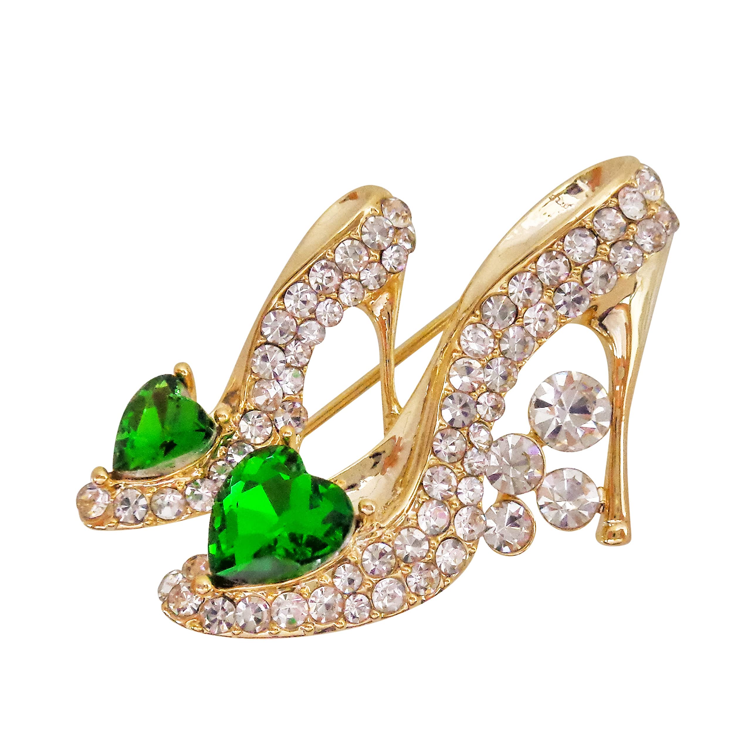 Navachi 18k Gold Plated Cubic Zicon Austrian Crystal Shoes Brooch Pins (Green)