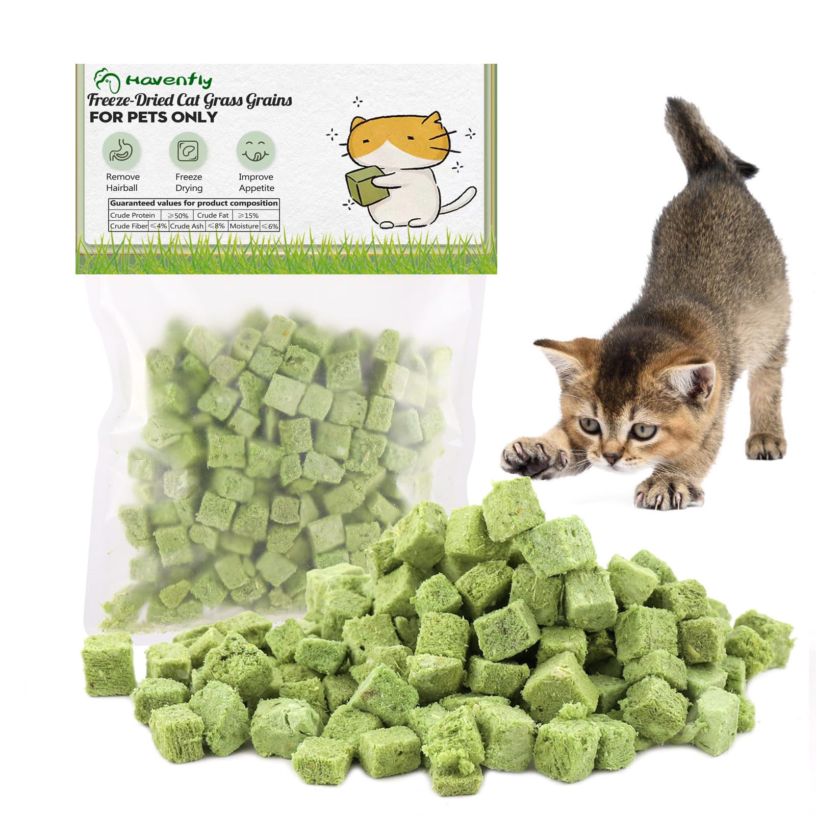 Havenfly 60g Cat Grass Treats for Cats, Freezed Drying Cat Grass Teething Stick Snacks, Edible Cats Chew Toys for Teeth Cleaning and Hairball Removal