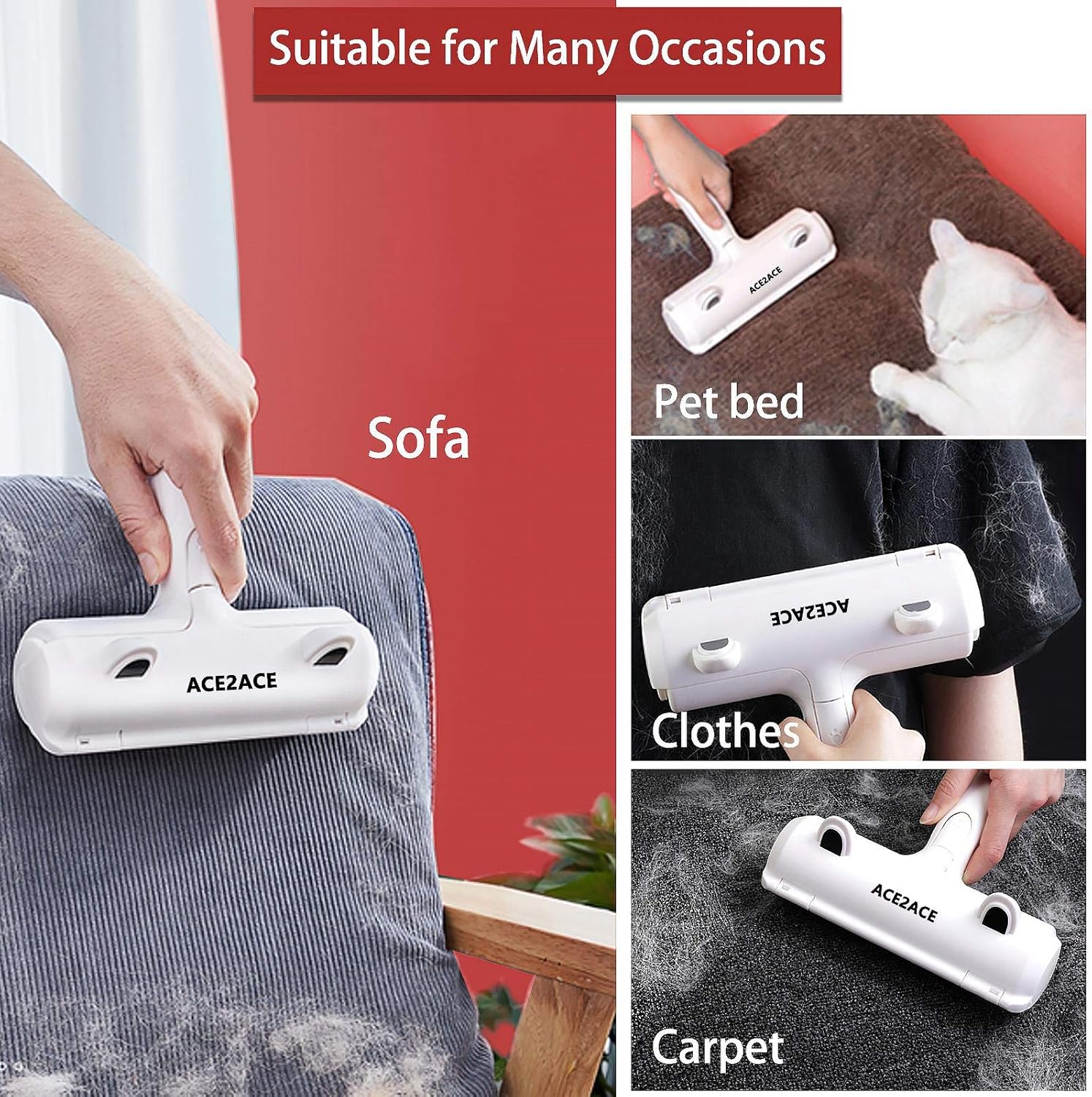 ACE2ACE Pet Hair Remover, Reusable Furniture Remover, Animal Hair