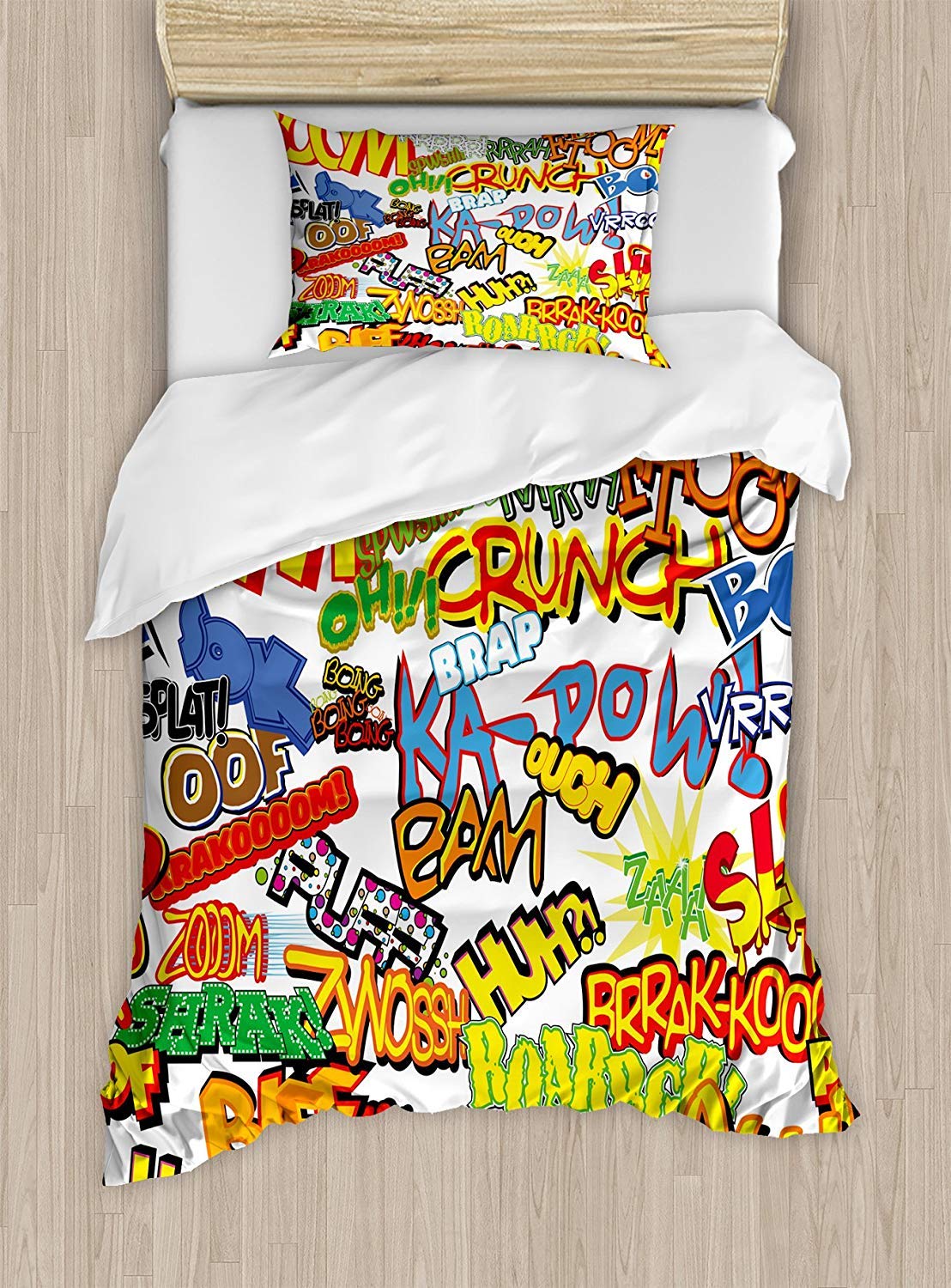 SINOVAL Superhero Duvet Cover Set Twin Size, Retro Comic Book Expressions Humor Icons Cartoon Scream Crash Pow Vintage Design,Fashion 2 Piece Bedding Set with 1 Pillow Sham, Multicolor