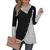 Cestyle Womens Fall Long Sleeve Cowl Neck Asymmetrical Hemline Flowy Tunic Top