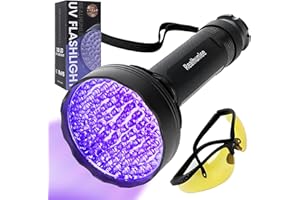 REALHUNLEE UV Flashlight Black Light, Ultra Bright 100 LED 395 nM Ultraviolet Blacklight Detector with UV Protective Glasses for Dry Pet Dog Cat Urine Stains, Bed Bug, Scorpions Matching with Pet Odor Eliminator