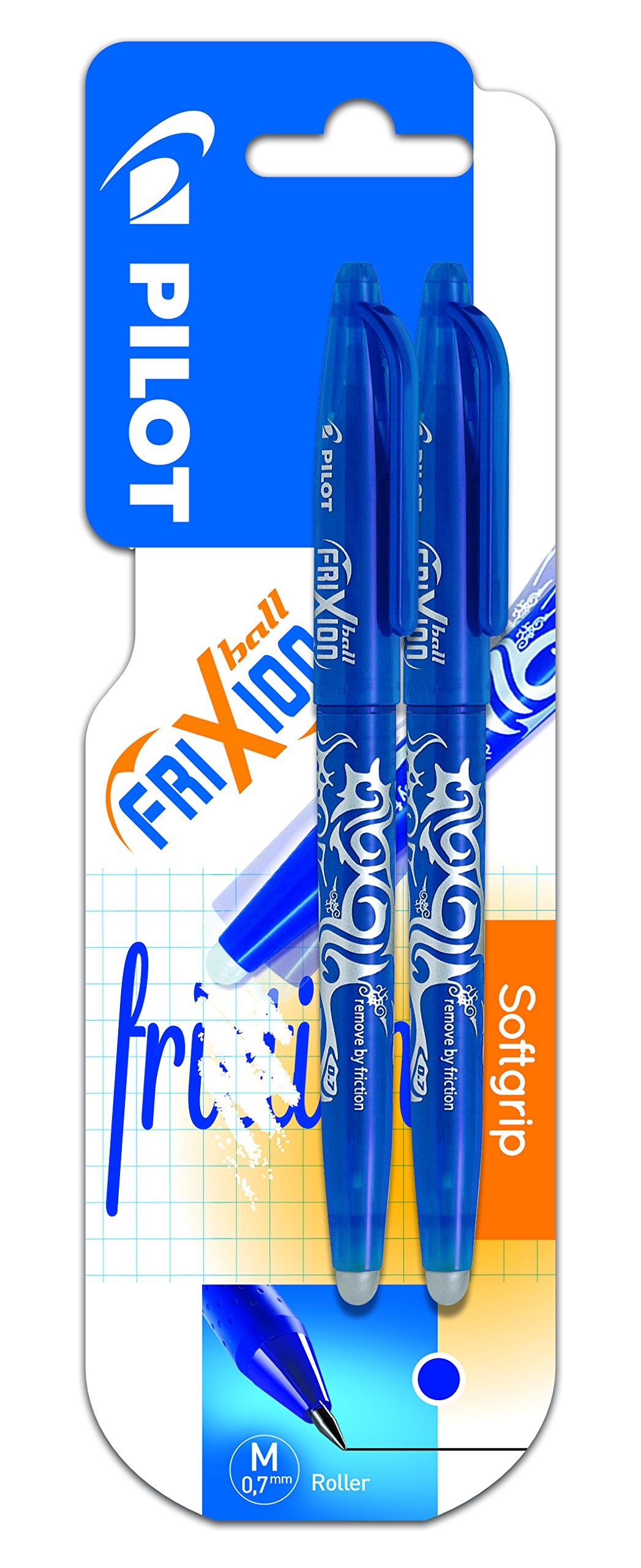 Pilot - FriXion Ball Erasable Pen - 0.7mm Tip Rollerball - 2 x Blue Pens