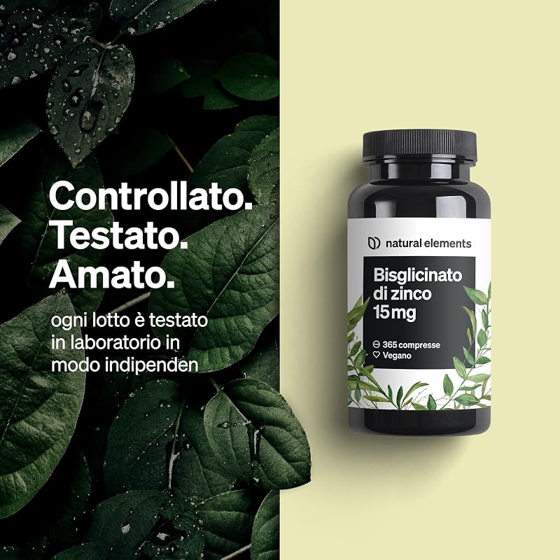 Zinco 15 mg – 365 Compresse Vegan da Zinco Bisglicinato puro, 1 anno
