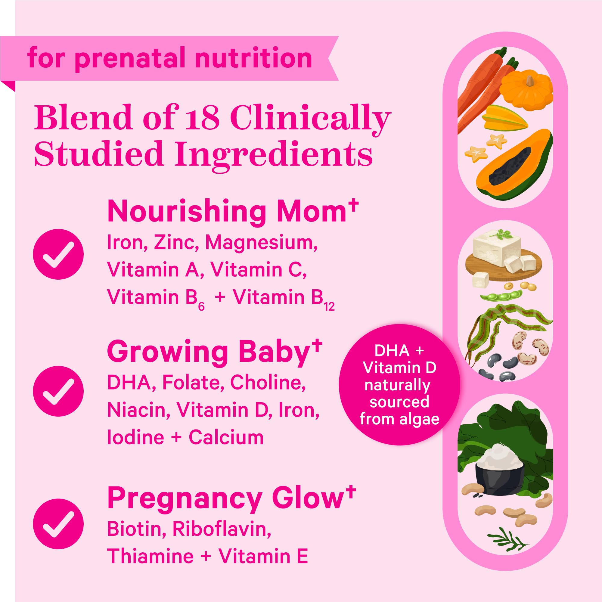 Pink Stork Total Prenatal Vitamins with DHA, Folate, Iron, Choline, and