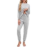 Becotal Soft Cotton Pajamas for Women Set Striped Long Sleeve Lounge Sets 2 Piece Pajama Tops and Jogger Pants with Pockets