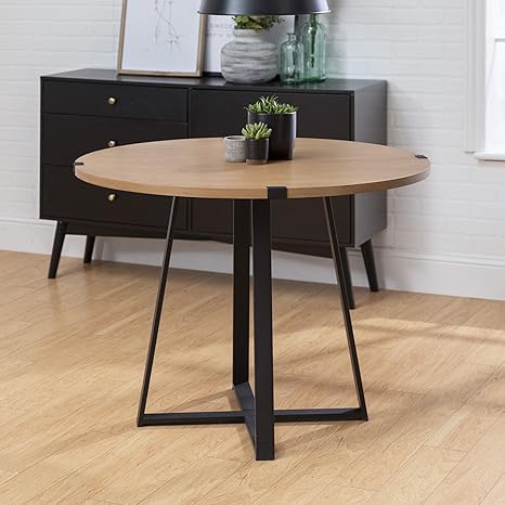 Amazon Com Walker Edison 4 Person Round Industrial Modern Wood Small Dining Table Dining Room Kitchen Table Set Dining Chairs Set English Oak Brown Black40 Inch Table Chair Sets