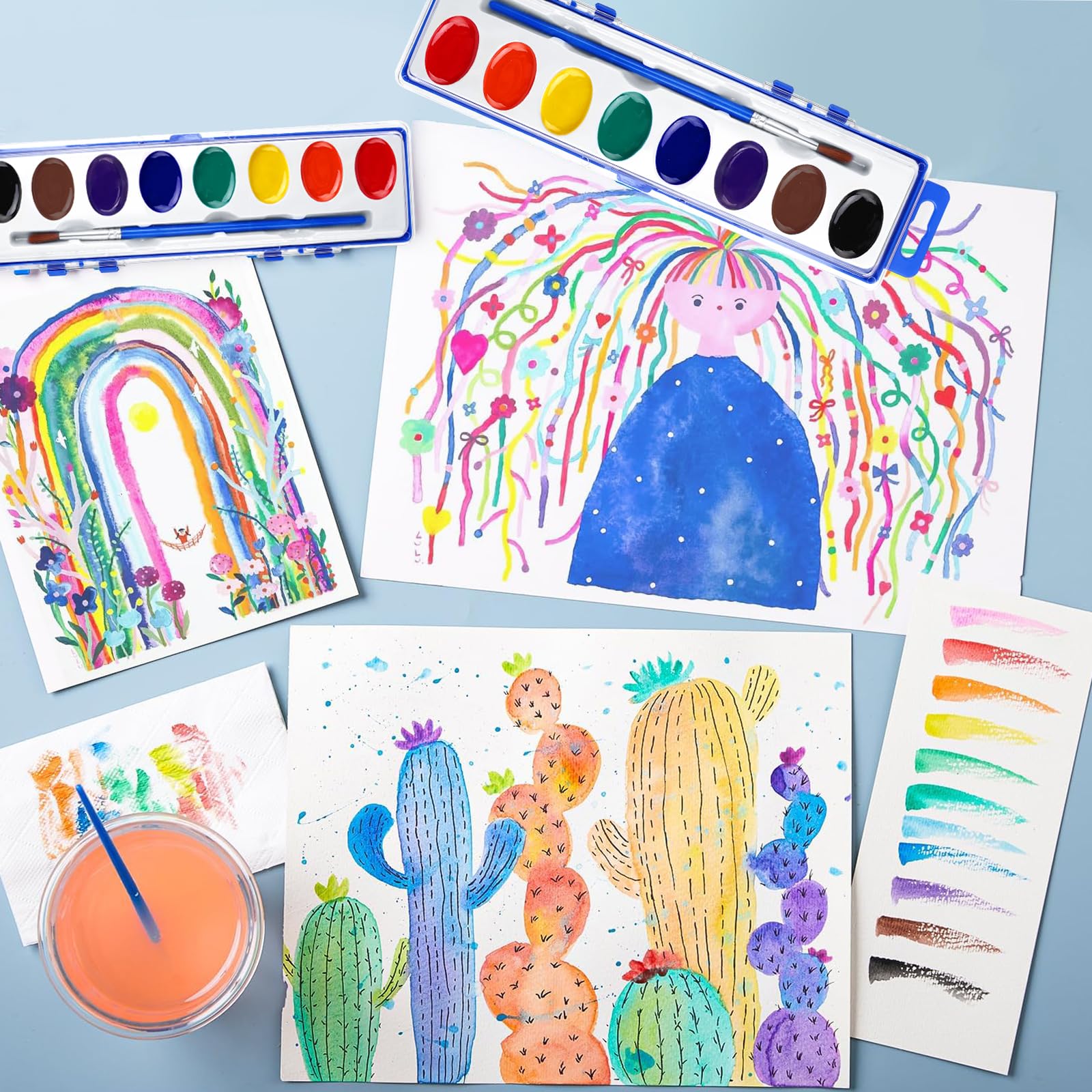 FUMILE Watercolor Paint Set Bulk,5 Pack,8 Colors Watercolors Paint with Paintbrush.Washable Watercolor Paint Set Kids for Parties,Birthday Party Favor,valentines for kids classroom.