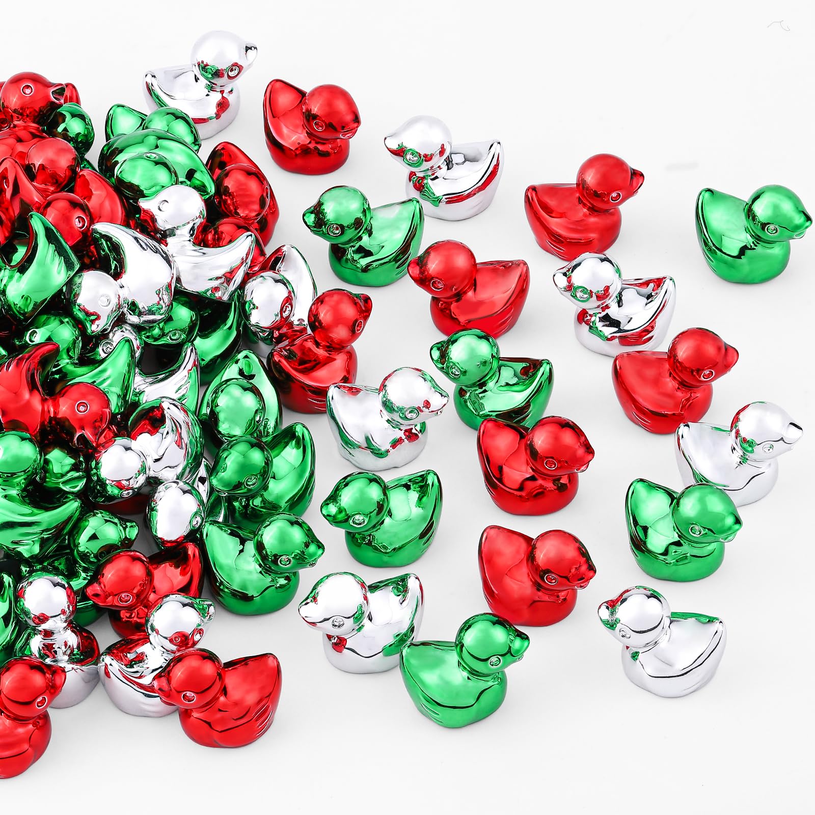 Photo 1 of 120Pcs Mini Duck Statue Golden Duck Figurines Micro Garden Landscape Dollhouse Cake Decoration Potted Plants DIY Craft Charms for Party Gift(Red Green Silver)