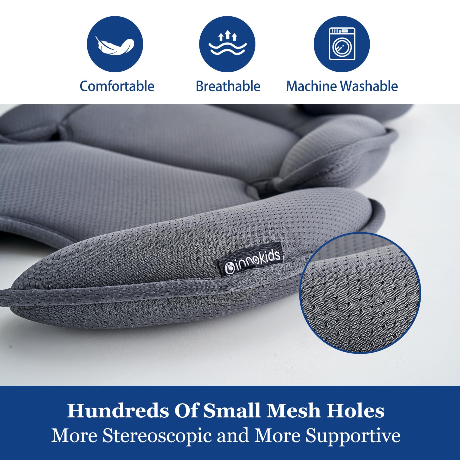 Innokids Head and Body Support Pillow Infant Car Seat Insert for Newborn to Toddler Stroller Cushion (Grey)