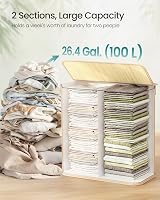 SONGMICS 100 L Laundry Basket with Lid, 2 Compartments, Bamboo, Foldable view 4