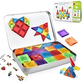 JoxSaxin mini Magnetic Tiles,70pcs Travel Magnetic Tiles Set with Iron Box,Portable Magnetic Building Blocks for Kids Ages 3-8,STEM Montessori Educational Toys Gift for Boys &amp; Girls