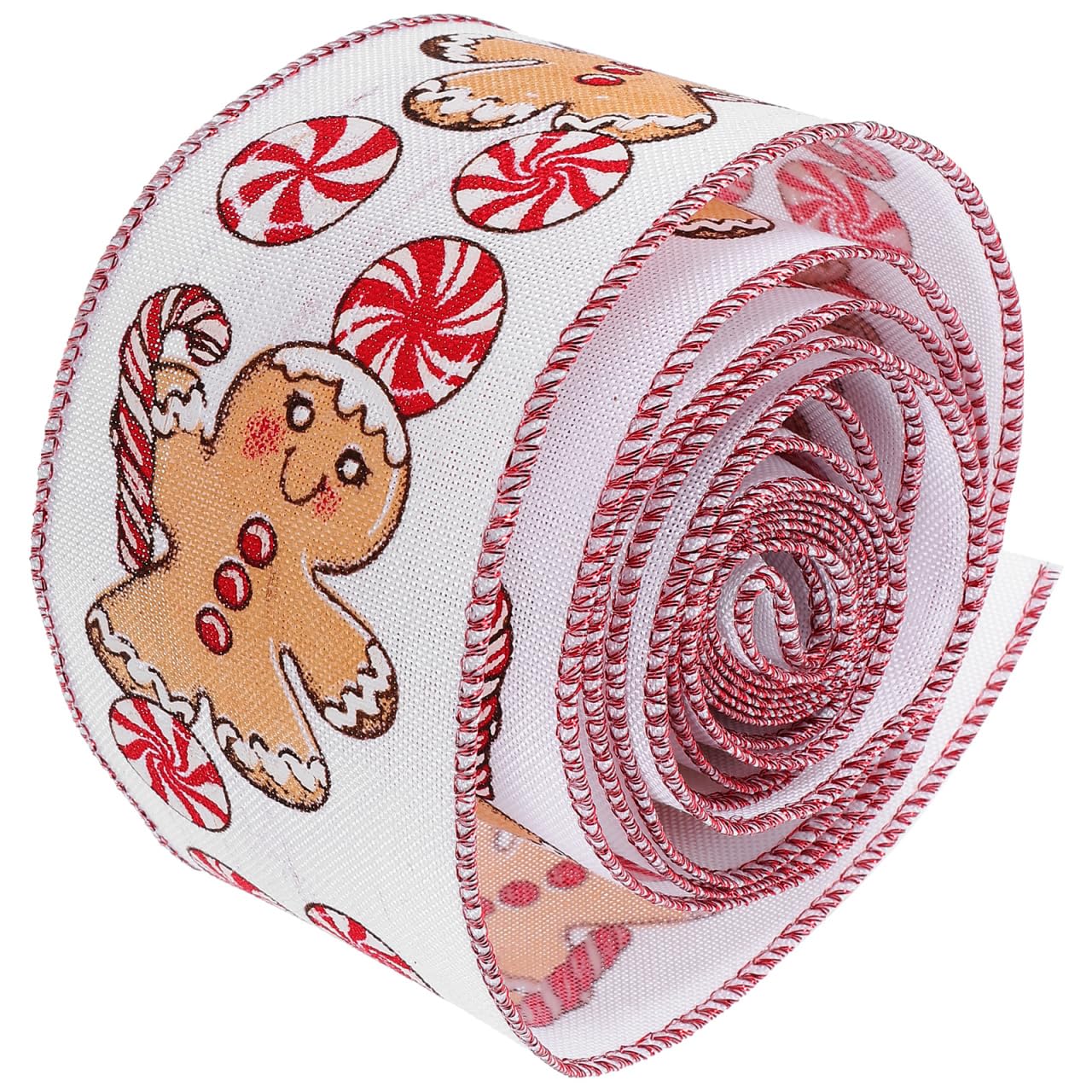 1 Roll Decor Linen Christmas Ribbon - DIY Craft Making Ribbon for Xmas Tree, Gingerbread Man, Cartoon & Party