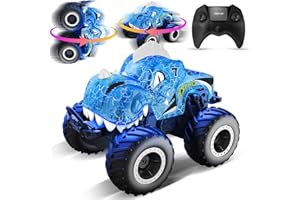 iDrone Monster Remote Control Truck: 360° Rotating RC Stunt Dinosaur Car with Light & Waterproof - 2.4GHz All Terrain RC Toy for Kids Boys Christmas Birthday Gift Age 3-5 6 4-7 8-12