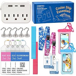 16Pcs Cruise Ship Essentials, Travel Cruise Must Haves with Power Plug Adapter, Includes Waterproof Phone Pouches, Luggage Ta