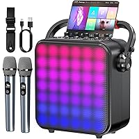 Karaoke Machine for Adults, Portable Bluetooth Speaker with 2 Wireless Microphones, Portable PA System with Disco Lights for 