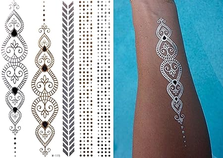 Flash Tattoo in Gold - Silber, Temporary Tattoos, Ornamente Federn M-T024