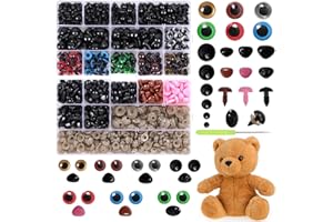 QUEFE 915pcs Plastic Safety Eyes and Noses with Washers, Colorful Craft Doll Eyes and Noses for Amigurumi, Crochet Animals, Puppet, Stuffed Animal and Teddy Bear