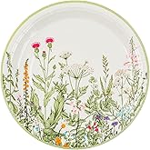 AimFun Wildflower Party Plates 9" Floral Paper Plates Botanical Green Leaves Herbs Disposable Flower Party Supplies Spring Summer Vintage Garden Decorative Dinner Dessert Plates