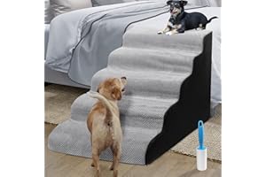 Extra Wide Foam 5 Steps Dog Stairs/Steps for High Beds, LitaiL 25inch High Pet Stairs & Steps for High Beds Large Dogs, High Density Dog Ramps/Ladders Best for Older Dogs/Cats Injured