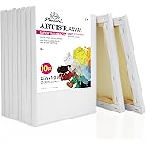PHOENIX Stretched Canvas for Painting 8x10 Inch/10 Value Pack, 8 Oz Triple Primed 5/8 Inch Profile 100% Cotton White Blank Ca