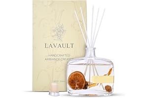 Lavault Reed Diffusers for Home - Greenwhite Ornaments - 100% Natural Materials - Long-Lasting Fragrance - Relaxing Atmosphere, Easy-to-Use & Eco-Friendly, Reusable Glass Bottle - Cozy Holidays Aroma