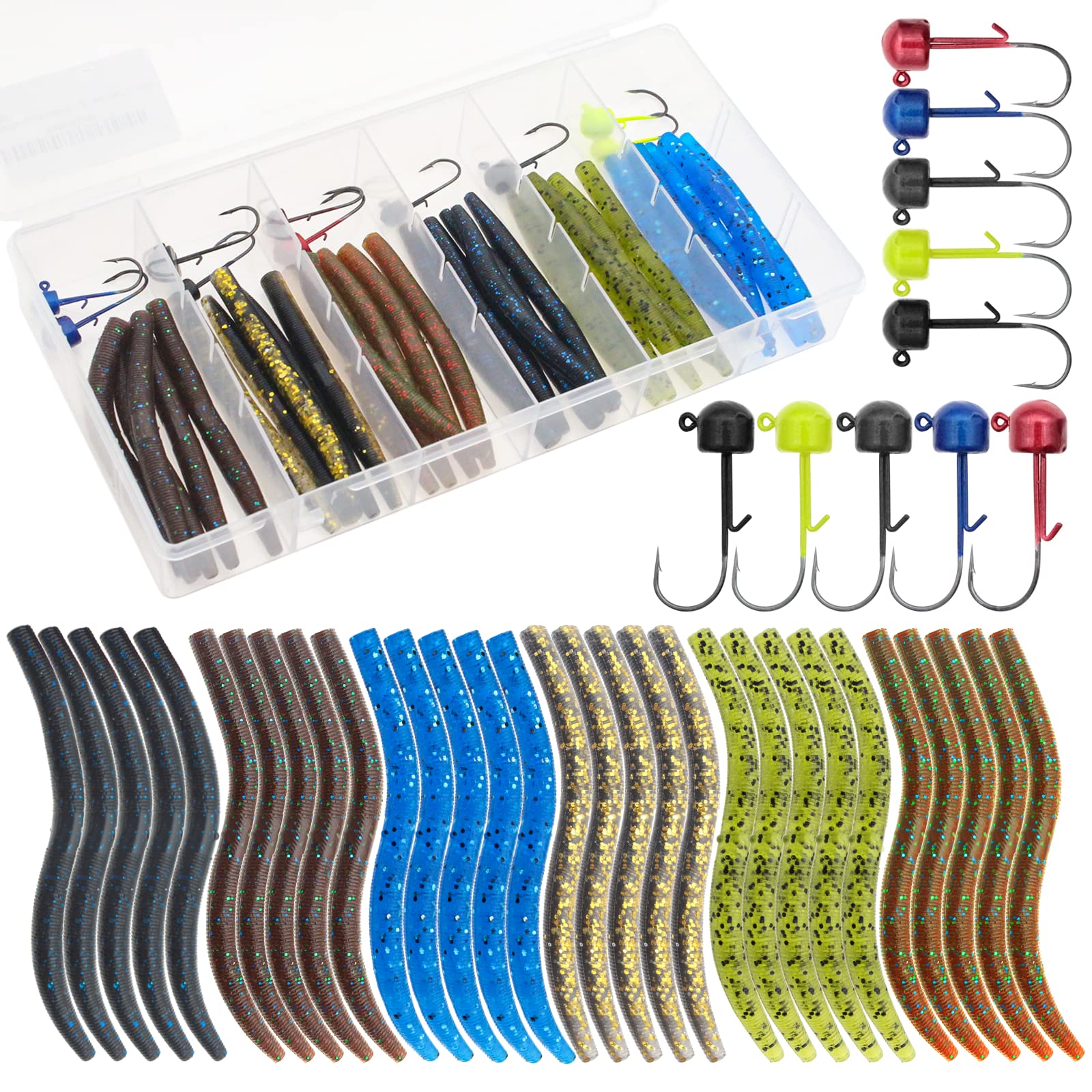 Photo 1 of Gefischtter 40pcs Senko Worms Fishing Soft Plastic Bait Bass Fishing Lures Wacky Rig Carolina Rigged Texas Rigged Soft Lures Kit