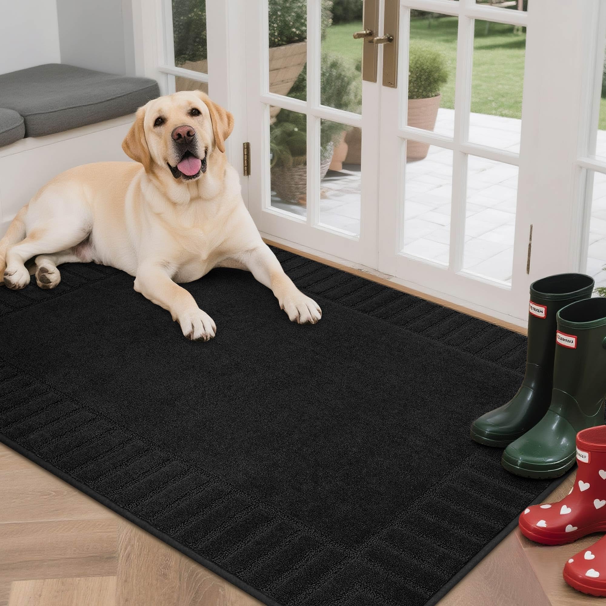 BEQHAUSE Door Mat for Indoor & Outdoor,Dirt Trapper Barrier Mat Super Absorbent Machine Washable Front Doormats Rug with Non-Slip TPR Backing (Dark Grey, 80x120cm)