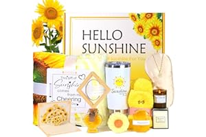VUEJIC Sending Sunshine Care Package for Women-11 Pcs Sunflower Gifts.Get Well Soon Self Care Gifts Basket.Unique Women's Inspirational Relaxation Bath Set, Birthday Box for Gifts,CHEER HER UP! (Large Set)