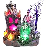 Valery Madelyn Halloween Decorations, Lighted Halloween Village with Music and LED Lights, Resin Spooky Tree and Skeleton Gravestones Scene Haunted House for Home and Party Table Desk Mantel, 8 Inch