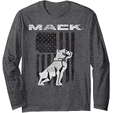 Mack Trucks Mack the Bulldog Logo with American Flag Trucker Long Sleeve T-Shirt