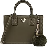True Religion Pom Dangle Modern Tote, Structured Shoulder Bag with Removable Pom Charm, Spacious Interior