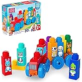 MEGA BLOKS First Builders Toddler Block Toys Set, Build & Match Animal Tractor with 30 Pieces, Learn Animals and Colors, Red and Blue, Ages 1+ Years