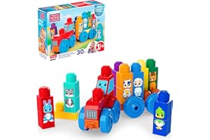 ​MEGA BLOKS First Builders Toddler Block Toys Set, Build & Match Animal Tractor with 30 Pieces, Learn Animals and Colors, Red