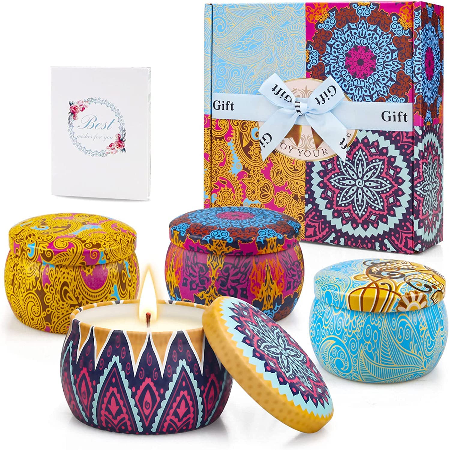 Scented Candle Gift Set, 4 Pcs 125g (4.4 Oz) Soy Vanilla Candle Gift for Women, Teacher Gifts, Perfect for Birthday, Anniversary, Thanksgiving, Christmas, Mother's Day, Teachers' Day