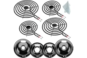 W10290350 W10290353 Black Porcelain Burner Drip Pan Bowls & MP22YA Electric Range Burner Element Unit Set by Cenipar-Compatible with Whirl-pool Frigi-daire Ama-na Range Oven/Stove