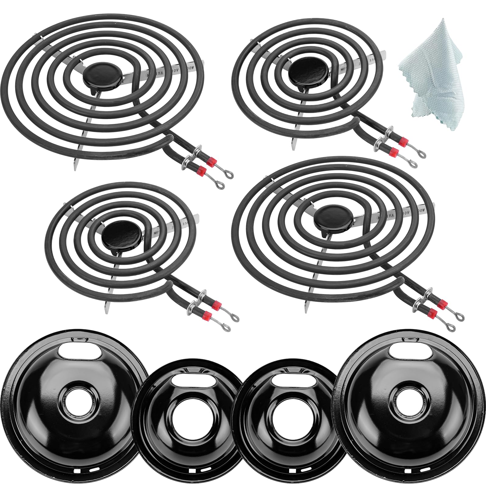 Photo 1 of W10290350 W10290353 Black Porcelain Burner Drip Pan Bowls & MP22YA Electric Range Burner Element Unit Set by Cenipar-Compatible with Whirl-pool Frigi-daire Ama-na Range Oven/Stove