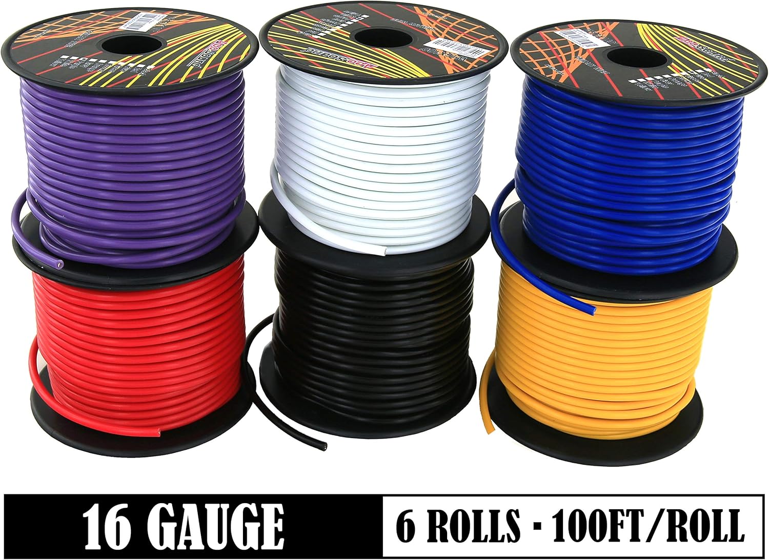 16 Gauge 6 Color Primary Wire Combo Pack 100 ft per Roll (600 feet Total) for Automotive Dash Harness Hookup Car Speaker Audio Amplifier Remote Model Train LED Light Wiring: Automotive