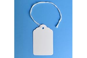 EZDOM 500 Merchandise Tags with String Attached - 2 1/4” x1 7/16” - White Marking Hanging Paper Tags with Strings, Labels to Tie On