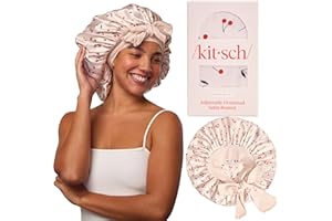 Kitsch XL Satin Bonnet for Sleeping - Softer Than Silk Bonnet For Sleeping Women - Secure Fit, Adjustable, Night Cap For Curly & Textured Hair - Prevents Breakage, Tangles & Thinning - Cherry Print