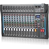 SIKUING 12 Channel Audio Interfacer Sound Board Mixer DJ Mixer 16-Bit DSP Effect USB Audio Mixer +48V Phantom Power Bluetooth Mixer for Karaoke Studio Streaming Recording,Live Streaming