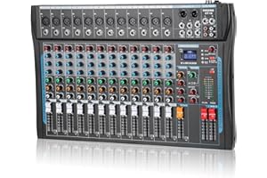 SIKUING 12 Channel Audio Interfacer Sound Board Mixer DJ Mixer 16-Bit DSP Effect USB Audio Mixer +48V Phantom Power Bluetooth Mixer for Karaoke Studio Streaming Recording,Live Streaming